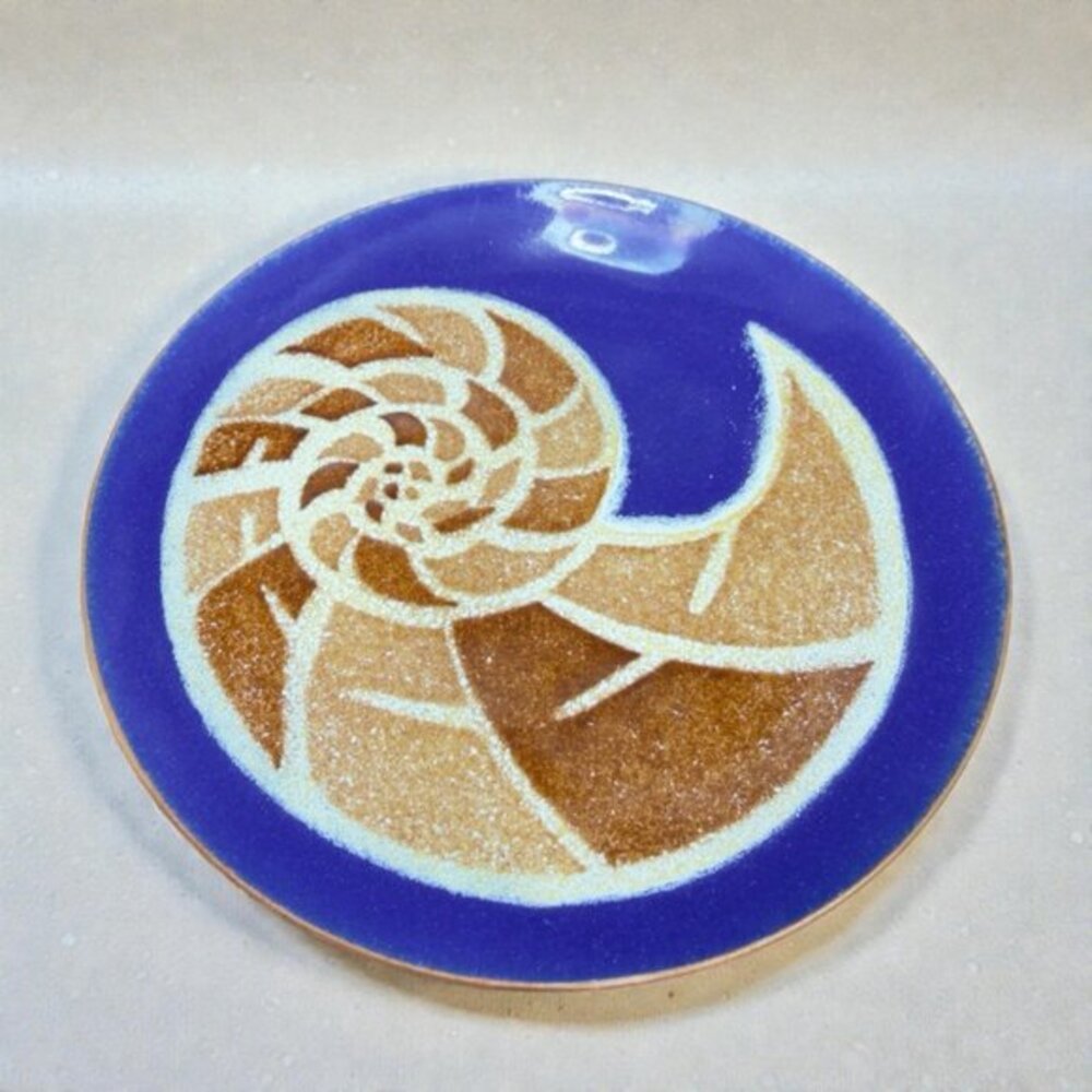 Annemarie Davidson Enamel Copper Cobalt Blue Plate Dish Shell California 4inch